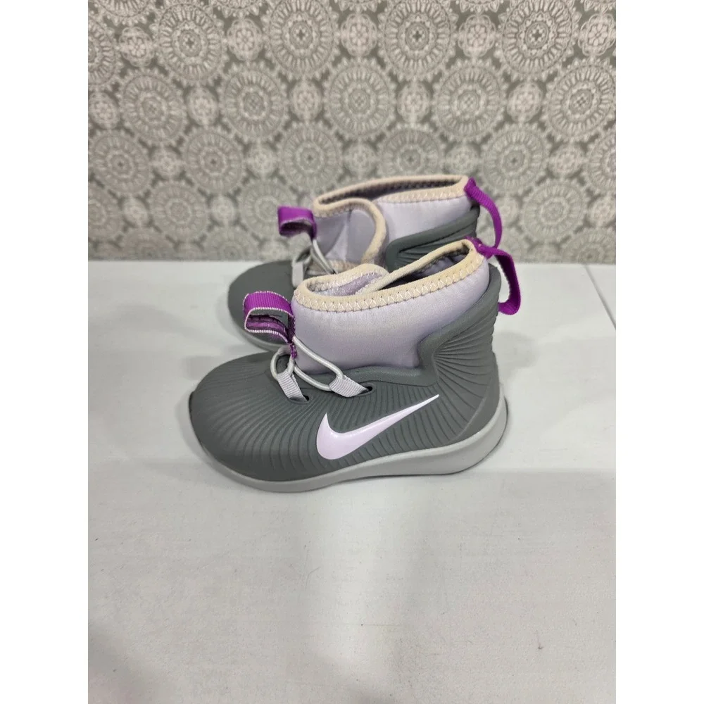 Nike Toddler‎ 7C Boots Gray Purple Swoosh Logo Lace Up Hook&Loop Ankle Booties